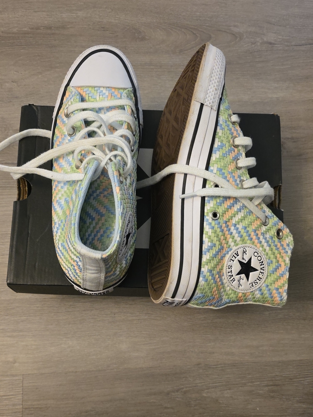 Converse High-Top Woven Sneakers in Blue, Green, Pink & Cream